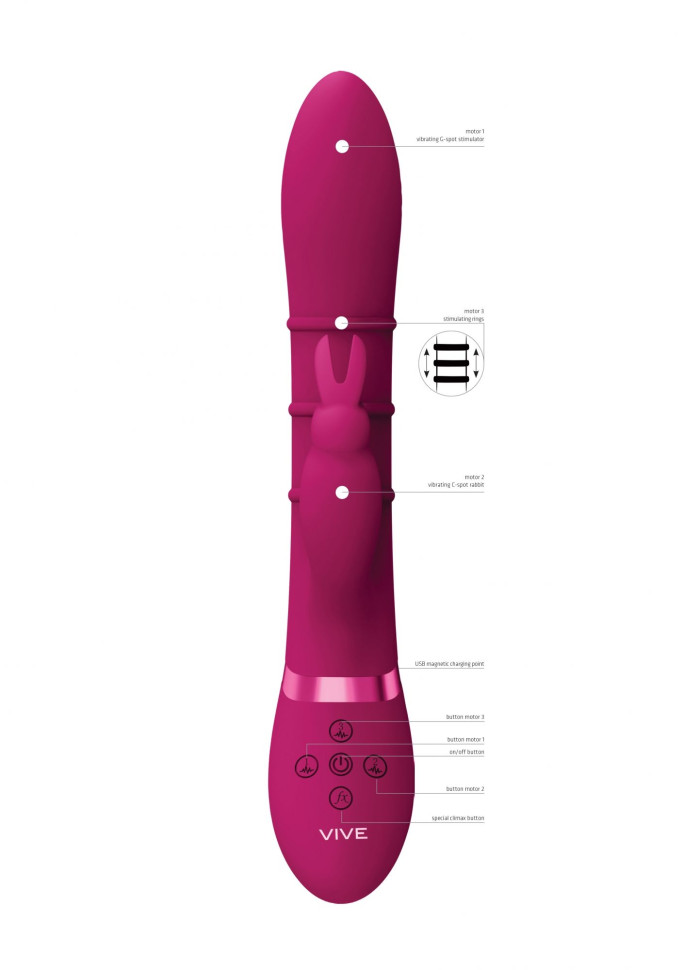 Розовый вибромассажер-кролик с 3 стимулирующими кольцами Sora - 24,2 см.