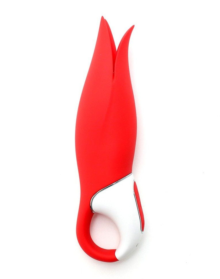 Красный вибратор Satisfyer Power Flower с лепестками - 18,8 см.