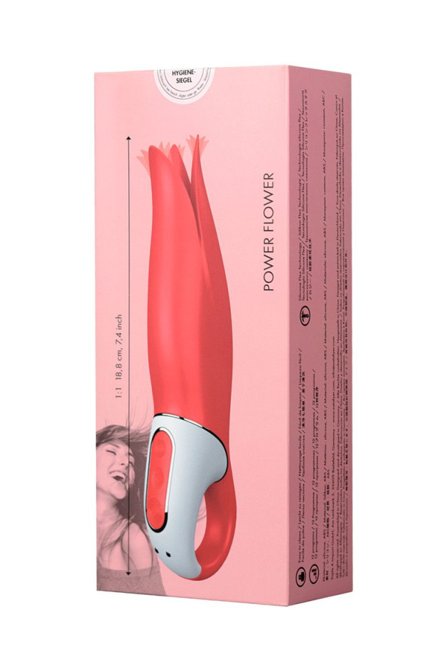 Красный вибратор Satisfyer Power Flower с лепестками - 18,8 см.