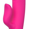 Ярко-розовый вибромассажер с клиторальным отростком DUO THRUSTER - 14 см.