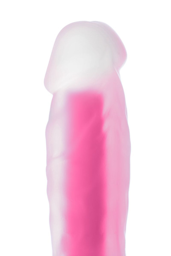 Прозрачно-розовый, светящийся в темноте фаллоимитатор - 18,5 см.