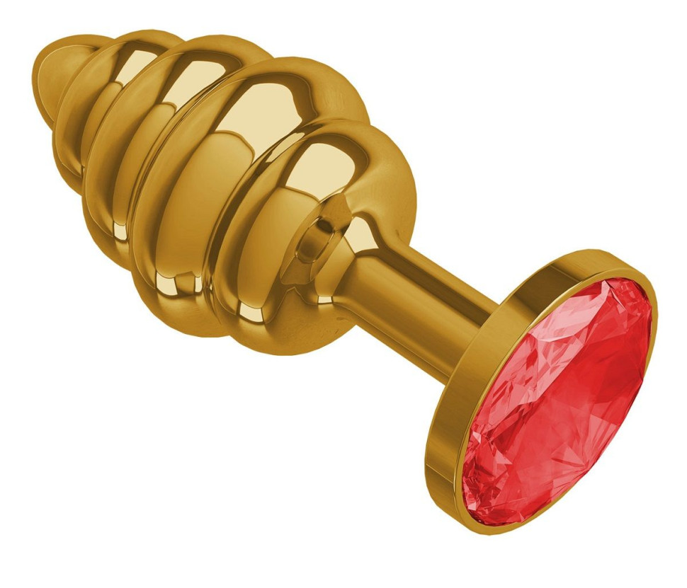 Золотистая пробка с рёбрышками и красным кристаллом - 7 см.