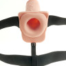 Телесный перезаряжаемый вибрострапон 7  Hollow Rechargeable Strap-on with Balls - 20,3 см.