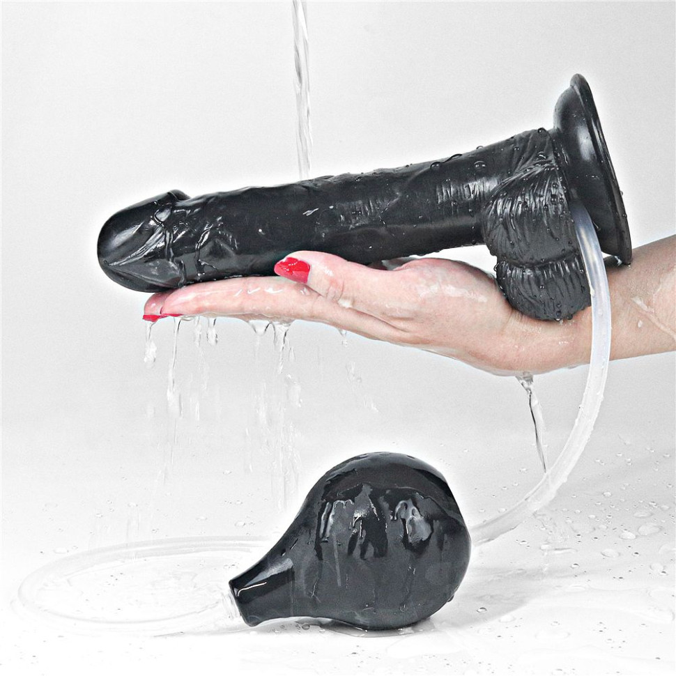 Черный фаллоимитатор Squirt Extreme 9 с имитацией эякуляции - 23 см.
