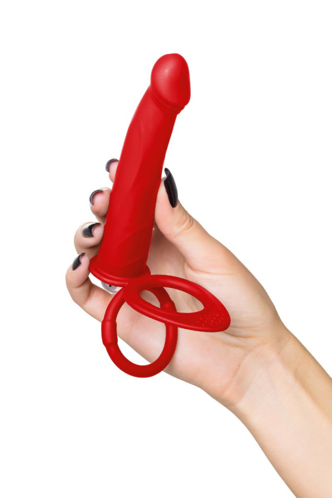 Красная насадка на пенис для двойного проникновения - 19 см.