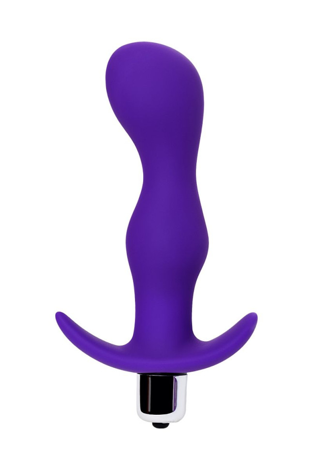 Фиолетовая изогнутая анальная вибропробка - 14 см.