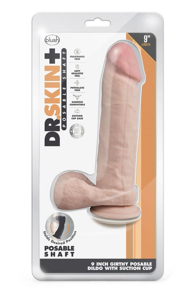 Телесный фаллоимитатор-реалистик 9 Inch Thick Posable Dildo With Balls - 22,8 см.