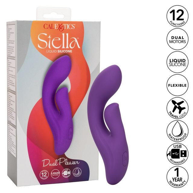 Фиолетовый вибратор-кролик Stella Liquid Silicone Dual Pleaser - 17,25 см.