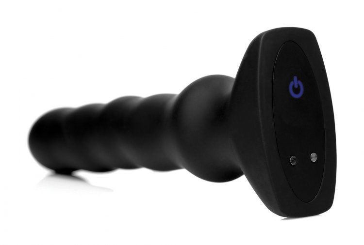 Черный вибратор с волнообразным движением Silicone Vibrating & Squirming Plug with Remote Control - 19,5 см.